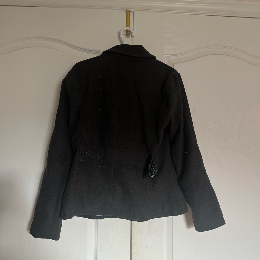 Dark Gray Wool Blend Double-Breasted Peacoat - Picture 4 of 8